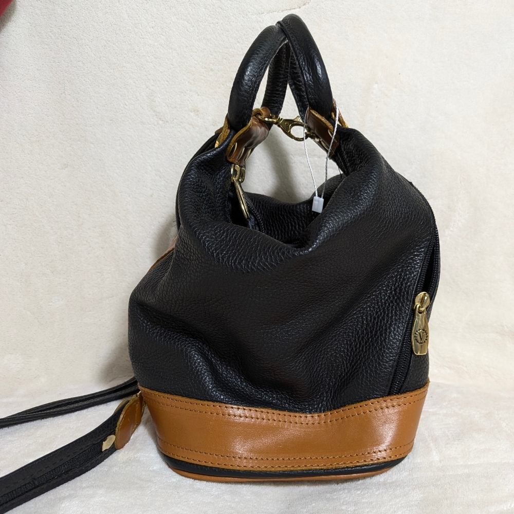 Valentina Convertible Black Brown Leather Shoulder Crossbody Sling Backpack‎ - Picture 6 of 16